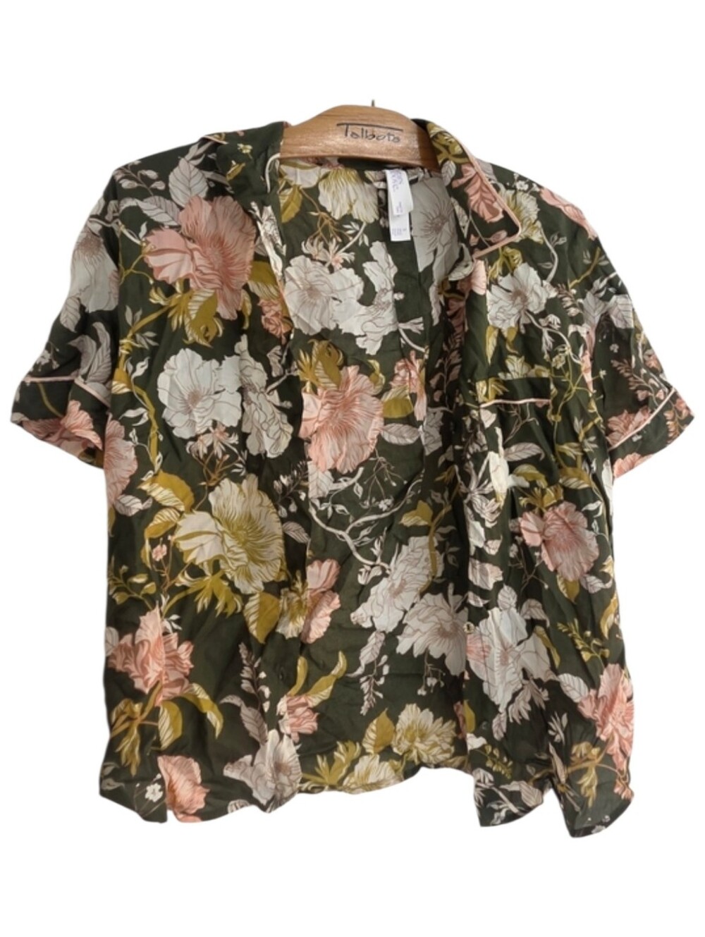 Stars Above Women's Small Floral Sleep Shirt Button Up Short Sleeve Green NWT